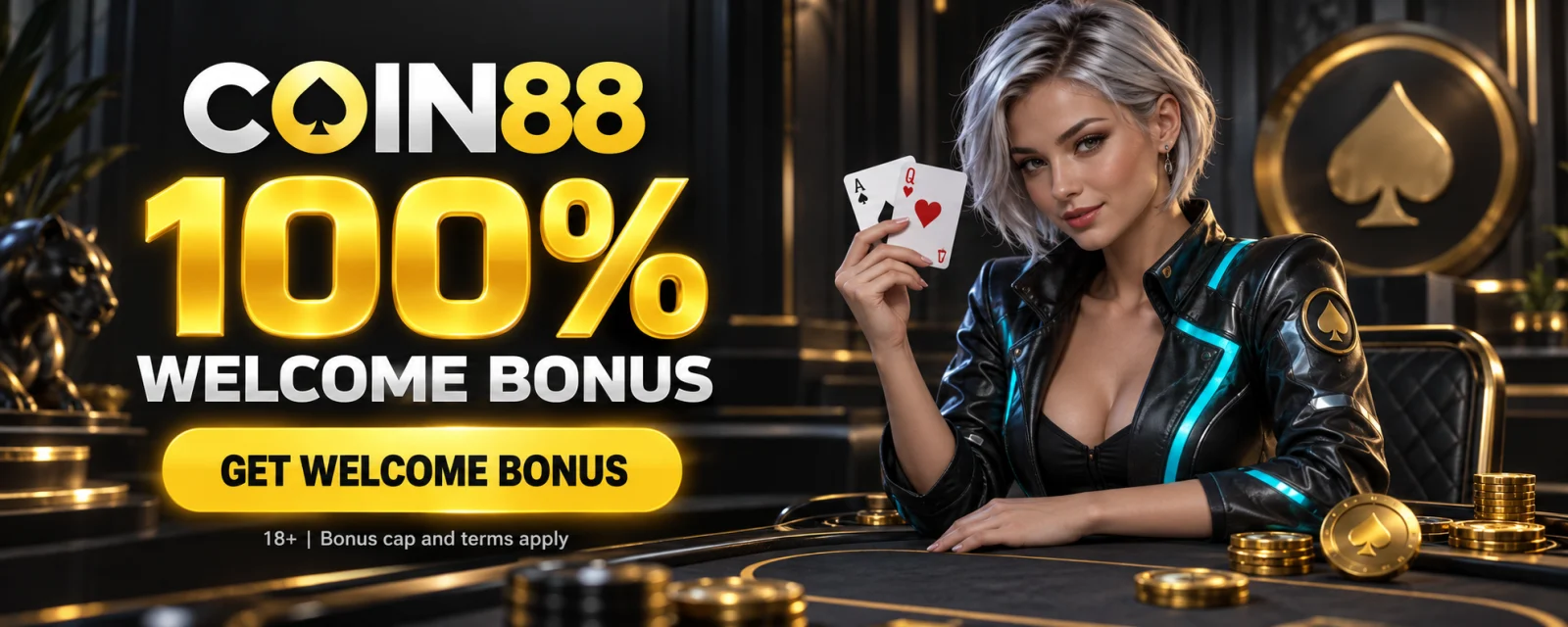 Coin88 100% welcome bonus. Get welcome bonus. 18+. Bonus cap and terms apply.