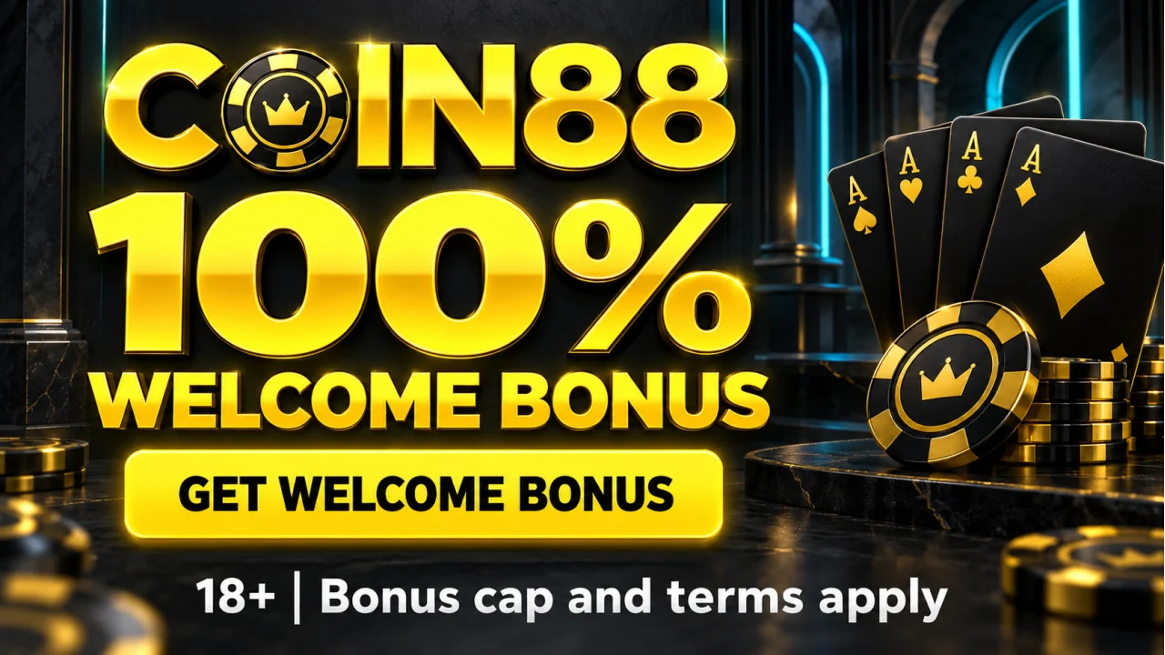 Coin88 100% welcome bonus. Get welcome bonus. 18+. Bonus cap and terms apply.